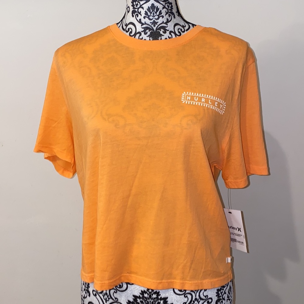 NWT!! Hurley Womens Orange Dew Drop Washed Cropped Tee Shirt Size XS
